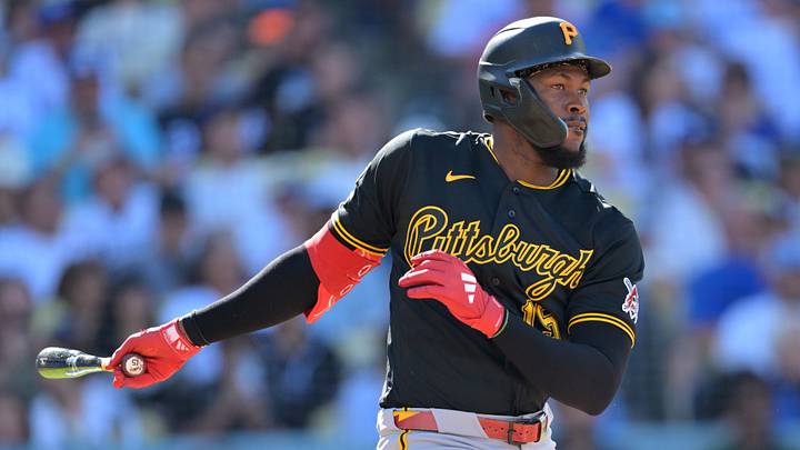 Aug 22, 2026; Los Angeles, California, USA; Pittsburgh Pirates center fielder Oneil Cruz (15) hits an RBI single in the first inning against the Los Angeles Dodgers at Dodger Stadium. Mandatory Credit: Jayne Kamin-Oncea-Imagn Images Aug 22, 2026; Los Angeles, California, USA; Pittsburgh Pirates center fielder Oneil Cruz (15) hits an RBI single in the first inning against the Los Angeles Dodgers at Dodger Stadium. Mandatory Credit: Jayne Kamin-Oncea-Imagn Images