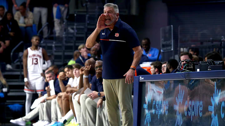 Feb 1, 2025; Oxford, Mississippi, USA; Auburn Tigers head coach Bruce Pearl reacts during the second half against the Mississippi Rebels at The Sandy and John Black Pavilion at Ole Miss. Mandatory Credit: Petre Thomas-Imagn Images Feb 1, 2025; Oxford, Mississippi, USA; Auburn Tigers head coach Bruce Pearl reacts during the second half against the Mississippi Rebels at The Sandy and John Black Pavilion at Ole Miss. Mandatory Credit: Petre Thomas-Imagn Images
