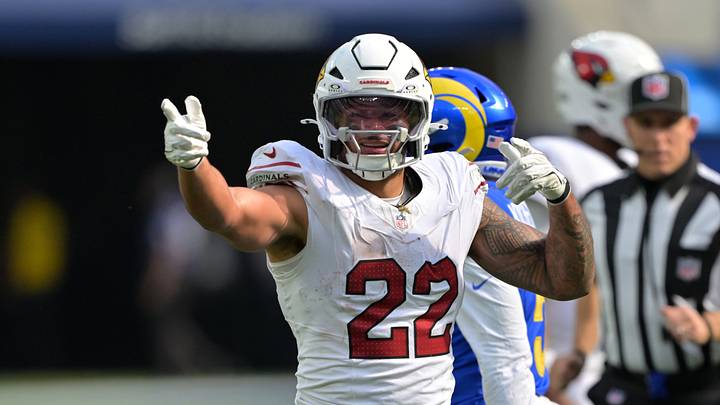 Oct 18, 2026; Inglewood, California, USA; Arizona Cardinals running back Tyler Allgeier (22) reacts after a play in the third quarter against the Los Angeles Rams at SoFi Stadium. Mandatory Credit: Jayne Kamin-Oncea-Imagn Images Oct 18, 2026; Inglewood, California, USA; Arizona Cardinals running back Tyler Allgeier (22) reacts after a play in the third quarter against the Los Angeles Rams at SoFi Stadium. Mandatory Credit: Jayne Kamin-Oncea-Imagn Images