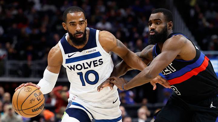 Jan 4, 2025; Detroit, Michigan, USA; Minnesota Timberwolves guard Mike Conley (10) dribbles defended by Detroit Pistons forward Tim Hardaway Jr. (8) in the second half at Little Caesars Arena. Mandatory Credit: Rick Osentoski-Imagn Images Jan 4, 2025; Detroit, Michigan, USA; Minnesota Timberwolves guard Mike Conley (10) dribbles defended by Detroit Pistons forward Tim Hardaway Jr. (8) in the second half at Little Caesars Arena. Mandatory Credit: Rick Osentoski-Imagn Images
