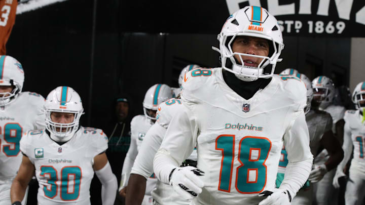 Miami Dolphins wide receiver Nick Westbrook-Ikhine (18) takes the field against the Pittsburgh Steelers at Acrisure Stadium last December.