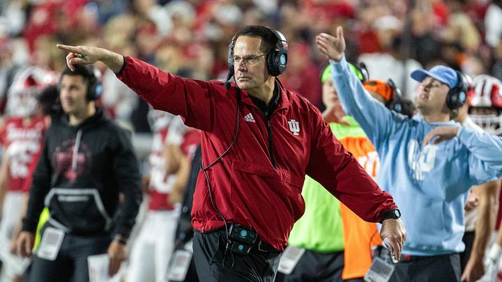 Nov 9, 2024; Bloomington, Indiana, USA; Indiana Hoosiers head coach Curt Cignetti reacts in the second half against the Michigan Wolverines at Memorial Stadium. Mandatory Credit: Trevor Ruszkowski-Imagn Images Nov 9, 2024; Bloomington, Indiana, USA; Indiana Hoosiers head coach Curt Cignetti reacts in the second half against the Michigan Wolverines at Memorial Stadium. Mandatory Credit: Trevor Ruszkowski-Imagn Images