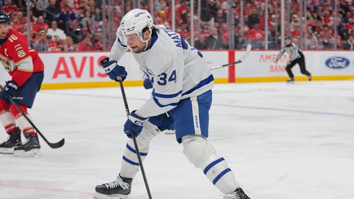 May 16, 2025;  Toronto Maple Leafs center Auston Matthews shoots and scores against the Florida Panthers during the third period in game six of the second round of the 2025 Stanley Cup Playoffs.