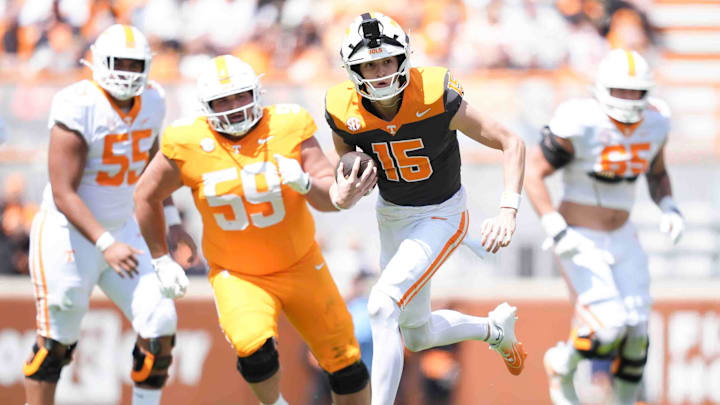 Tennessee quarterback George MacIntyre (15) during the Orange & White spring game in Neyland Stadium, Saturday, April 12, 2025.