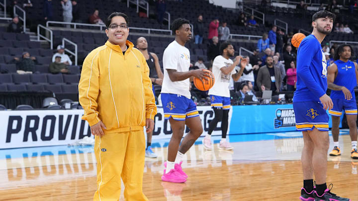 Mar 22, 2025; Providence, RI, USA; McNeese State Cowboys manager Amir Khan before a second round men’s NCAA Tournament game against the Purdue Boilermakers at Amica Mutual Pavilion. Mandatory Credit: Gregory Fisher-Imagn Images