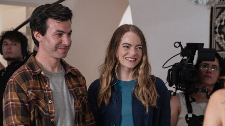 L-R: D.J. Arvizo as Jose, Nathan Fielder as Asher and Emma Stone as Whitney in The Curse, episode 5, season 1, streaming on Paramount+ with SHOWTIME, 2023. Photo Credit: Richard Foreman Jr./A24/Paramount+ with SHOWTIME.