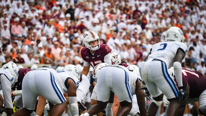 Sep 12, 2026; Blacksburg, Virginia, USA; Virginia Tech Hokies quarterback Ethan Grunkemeyer (17) during the fourth quarter against the Old Dominion Monarchs at Lane Stadium. Mandatory Credit: Brian Bishop-Imagn Images Sep 12, 2026; Blacksburg, Virginia, USA; Virginia Tech Hokies quarterback Ethan Grunkemeyer (17) during the fourth quarter against the Old Dominion Monarchs at Lane Stadium. Mandatory Credit: Brian Bishop-Imagn Images