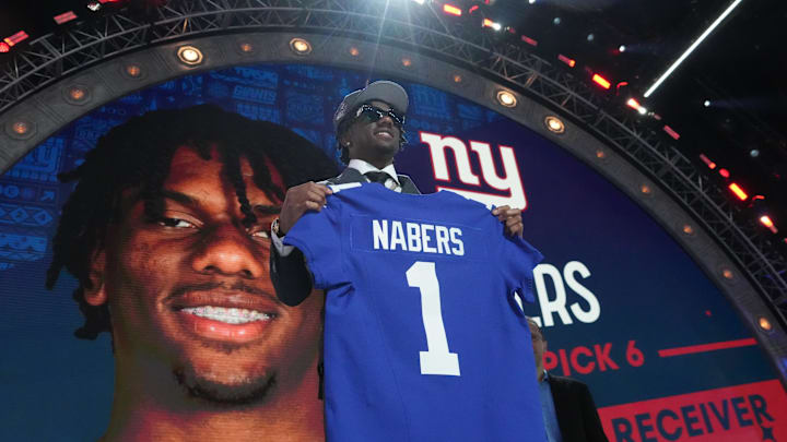 Apr 25, 2024; Detroit, MI, USA; LSU Tigers wide receiver Malik Nabers poses after being selected by