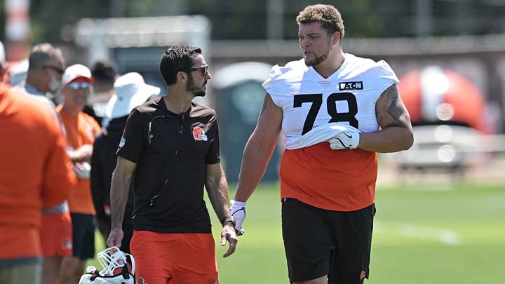 Jul 30, 2026; Berea, OH, USA; Cleveland Browns guard Teven Jenkins (78) walks off the field during training camp at CrossCountry Mortgage Campus. Mandatory Credit: Ken Blaze-Imagn Images Jul 30, 2026; Berea, OH, USA; Cleveland Browns guard Teven Jenkins (78) walks off the field during training camp at CrossCountry Mortgage Campus. Mandatory Credit: Ken Blaze-Imagn Images