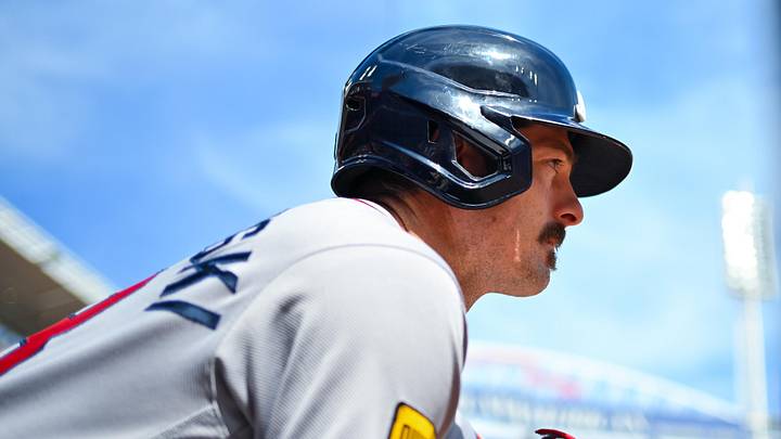 May 31, 2026; Cincinnati, Ohio, USA; Atlanta Braves outfielder Mike Yastrzemski (18) waits to bat against the Cincinnati Reds at Great American Ball Park. Mandatory Credit: Aaron Doster-Imagn Images May 31, 2026; Cincinnati, Ohio, USA; Atlanta Braves outfielder Mike Yastrzemski (18) waits to bat against the Cincinnati Reds at Great American Ball Park. Mandatory Credit: Aaron Doster-Imagn Images