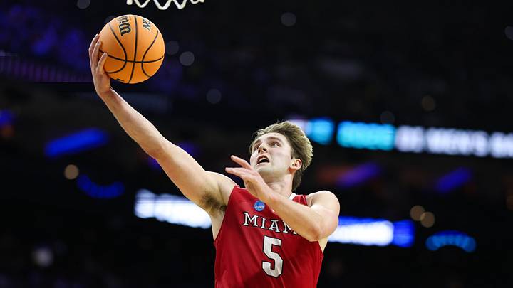 Mar 20, 2026; Philadelphia, PA, USA; Miami (OH) RedHawks guard Peter Suder (5) shoots a layup during the first half against the Tennessee Volunteers during a first round game of the men's 2026 NCAA Tournament at Xfinity Mobile Arena. Mar 20, 2026; Philadelphia, PA, USA; Miami (OH) RedHawks guard Peter Suder (5) shoots a layup during the first half against the Tennessee Volunteers during a first round game of the men's 2026 NCAA Tournament at Xfinity Mobile Arena.