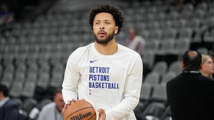 Apr 14, 2024; San Antonio, Texas, USA; Detroit Pistons guard Cade Cunningham (2) warms up for a game Apr 14, 2024; San Antonio, Texas, USA; Detroit Pistons guard Cade Cunningham (2) warms up for a game