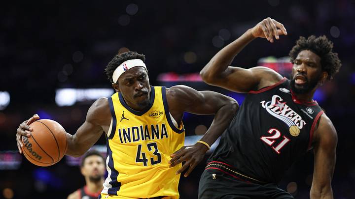 Dec 12, 2025; Philadelphia, Pennsylvania, USA; Indiana Pacers forward Pascal Siakam (43) drives against Philadelphia 76ers center Joel Embiid (21) during the third quarter at Xfinity Mobile Arena. Mandatory Credit: Bill Streicher-Imagn Images Dec 12, 2025; Philadelphia, Pennsylvania, USA; Indiana Pacers forward Pascal Siakam (43) drives against Philadelphia 76ers center Joel Embiid (21) during the third quarter at Xfinity Mobile Arena. Mandatory Credit: Bill Streicher-Imagn Images