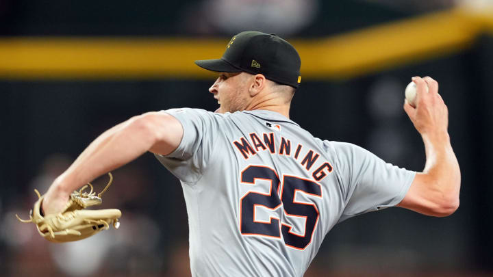 May 19, 2024; Phoenix, Arizona, USA; Detroit Tigers pitcher Matt Manning (25) during the first inning at Chase Field.