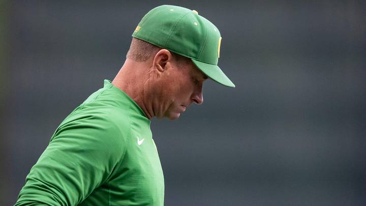 Oregon head coach Mark Wasikowski walks the field before the game as the Oregon Ducks host the USC Trojans on May 14, 2026, in Eugene, Oregon. Oregon head coach Mark Wasikowski walks the field before the game as the Oregon Ducks host the USC Trojans on May 14, 2026, in Eugene, Oregon.