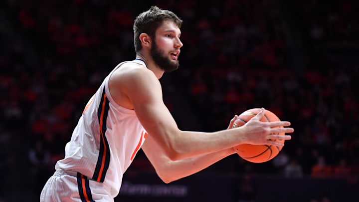 Dec 29, 2025; Champaign, Illinois, USA; Illinois Fighting Illini center Tomislav Ivisic (13) with the ball during the second half against the Southern University Jaguars at State Farm Center. Mandatory Credit: Ron Johnson-Imagn Images Dec 29, 2025; Champaign, Illinois, USA; Illinois Fighting Illini center Tomislav Ivisic (13) with the ball during the second half against the Southern University Jaguars at State Farm Center. Mandatory Credit: Ron Johnson-Imagn Images