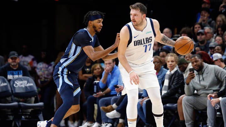 Ziaire Williams guards Luka Doncic back in 2023. Williams couldn’t believe Dallas traded Doncic.