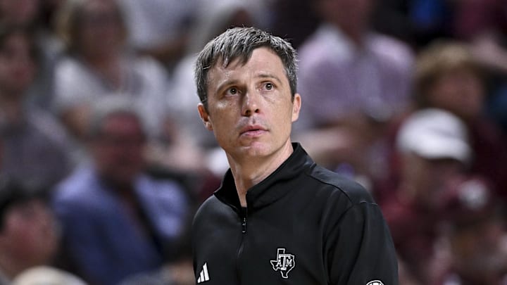Texas A&M Aggies head coach Bucky McMillan looks on during the second half against the Kentucky Wildcats at Reed Arena.
