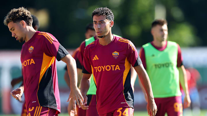 Anass Salah-Eddine of Roma seen during warm-up before the...