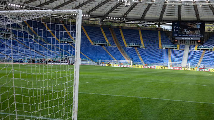 A view of an empty Olympic stadium in Rome due to...