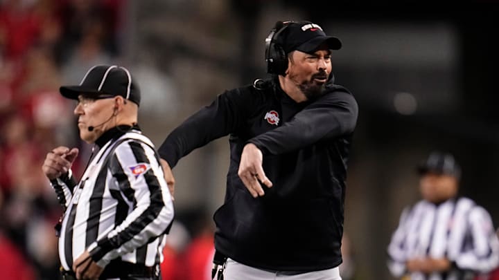 Ohio State Buckeyes head coach Ryan Day reacts to a call during the NCAA football game against the UCLA Bruins at Ohio Stadium in Columbus on Nov. 15, 2025. Ohio State Buckeyes head coach Ryan Day reacts to a call during the NCAA football game against the UCLA Bruins at Ohio Stadium in Columbus on Nov. 15, 2025.