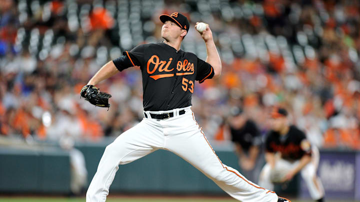 Miami Marlins v Baltimore Orioles: Zack Britton of the Baltimore Orioles delivers a pitch during a game against the Miami Marlins at Camden Yards