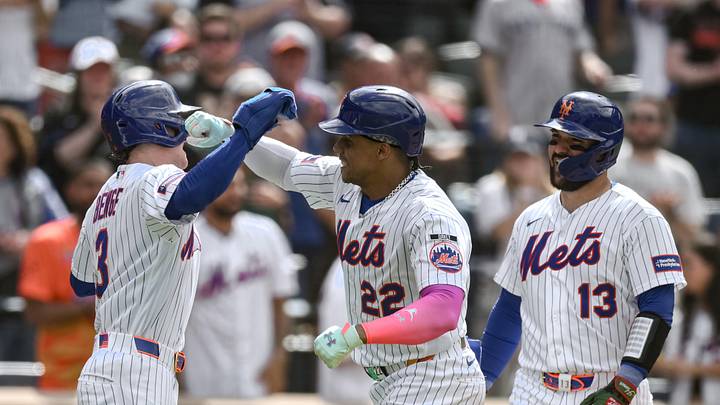 May 31, 2026; New York City, New York, USA; New York Mets left fielder Juan Soto (22) celebrates with right fielder Carson Benge (3) after hitting a grand slam home run against the Miami Marlins during the sixth inning at Citi Field. Mandatory Credit: John Jones-Imagn Images May 31, 2026; New York City, New York, USA; New York Mets left fielder Juan Soto (22) celebrates with right fielder Carson Benge (3) after hitting a grand slam home run against the Miami Marlins during the sixth inning at Citi Field. Mandatory Credit: John Jones-Imagn Images