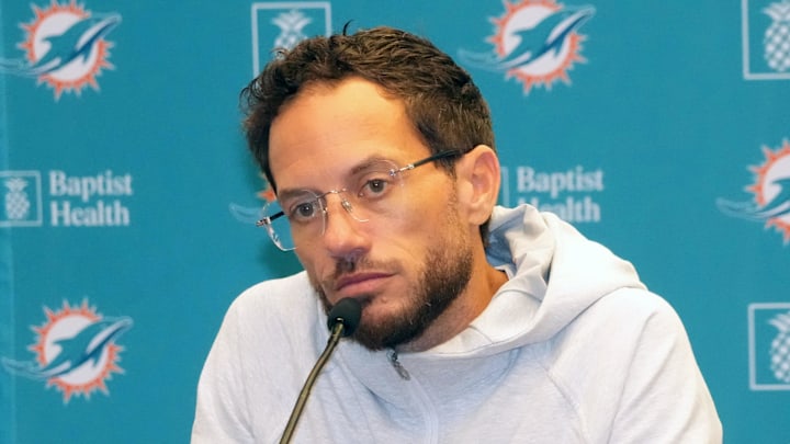 Miami Dolphins head coach Mike McDaniel at press conference at Estadio Riyadh Air Metropolitano. 
