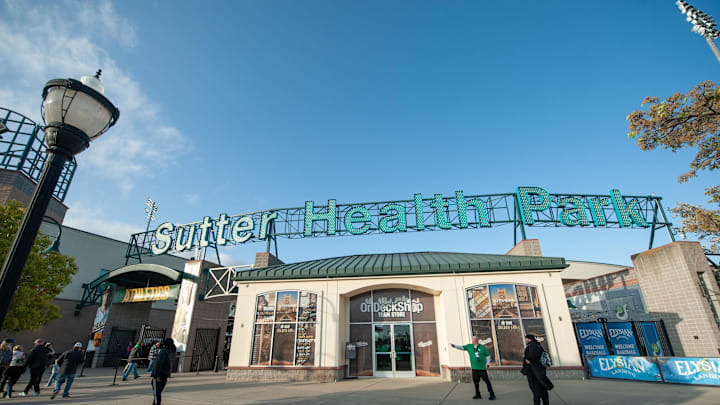 Apr 1, 2025; West Sacramento, California, USA; Fans enter the park before the game between the Athletics and Chicago Cubs at Sutter Health Park. Mandatory Credit: Ed Szczepanski-Imagn Images Apr 1, 2025; West Sacramento, California, USA; Fans enter the park before the game between the Athletics and Chicago Cubs at Sutter Health Park. Mandatory Credit: Ed Szczepanski-Imagn Images
