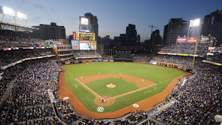 Jul 3, 2009; San Diego, CA, USA; General view of Petco Park and the downtown San Diego skyline during the MLB game between the Los Angeles Dodgers and San Diego Padres. Mandatory Credit: Kirby Lee/Image of Sport-Imagn Images
