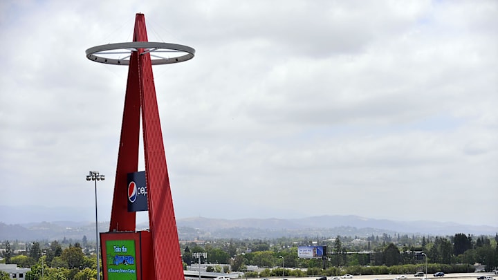 May 18, 2013; Anaheim, CA, USA; General view of the large halo display in the parking lot of Angel Stadium of Anaheim. Mandatory Credit: Gary A. Vasquez-Imagn Images May 18, 2013; Anaheim, CA, USA; General view of the large halo display in the parking lot of Angel Stadium of Anaheim. Mandatory Credit: Gary A. Vasquez-Imagn Images