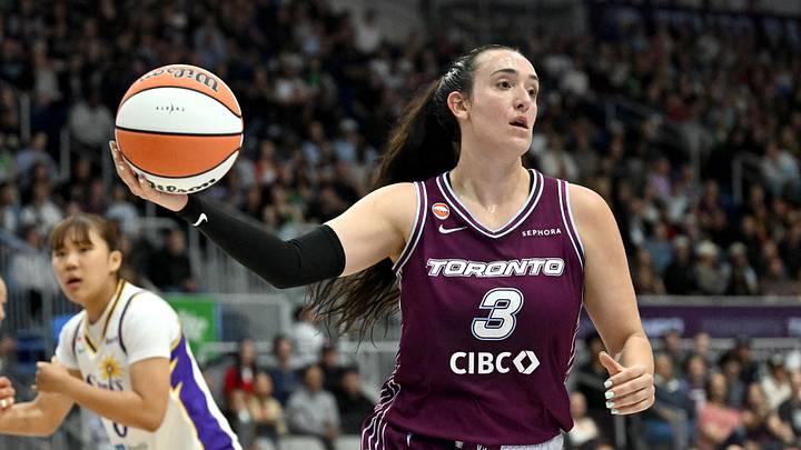 Jun 25, 2026; Toronto, Ontario, CAN; Toronto Tempo guard Marina Mabrey (3) controls a rebound against the Los Angeles Sparks in the first half at Coca-Cola Coliseum. Mandatory Credit: Dan Hamilton-Imagn Images