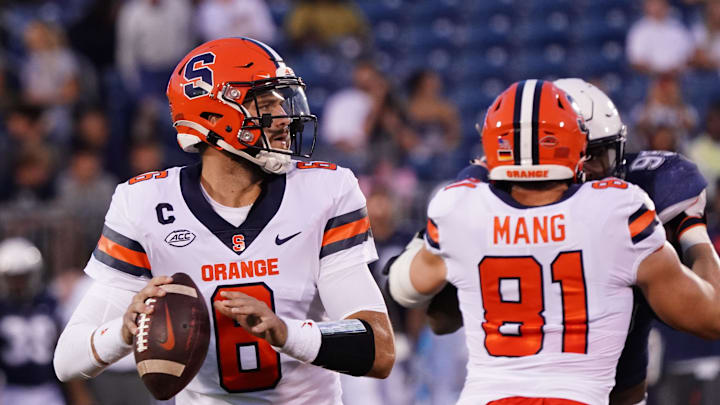 Sep 10, 2022; East Hartford, Connecticut, USA; Syracuse Orange quarterback Garrett Shrader (6)