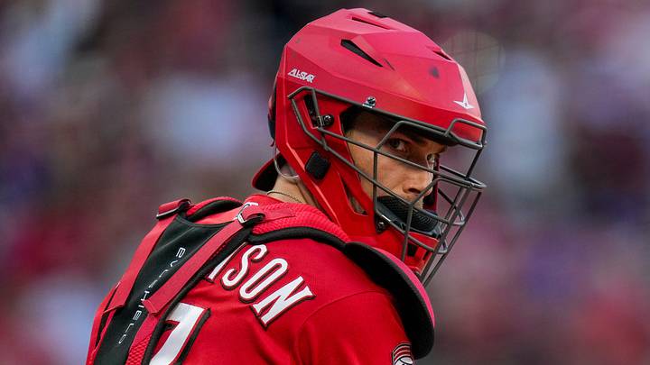 Cincinnati Reds catcher Tyler Stephenson (37) looks back to the dugout