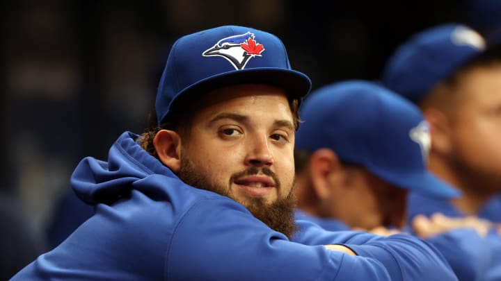 Mar 28, 2024; St. Petersburg, Florida, USA; Toronto Blue Jays pitcher Alek Manoah (6) looks on Mar 28, 2024; St. Petersburg, Florida, USA; Toronto Blue Jays pitcher Alek Manoah (6) looks on