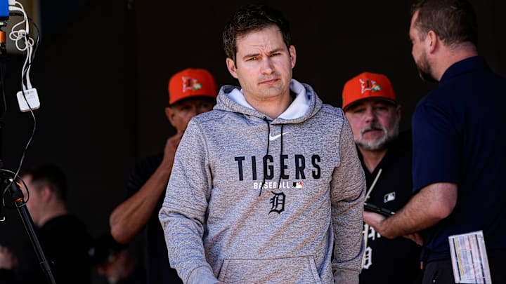 Detroit Tigers president of baseball operations Scott Harris during spring training at TigerTown in Lakeland, Fla. on Monday, Feb. 16, 2026.