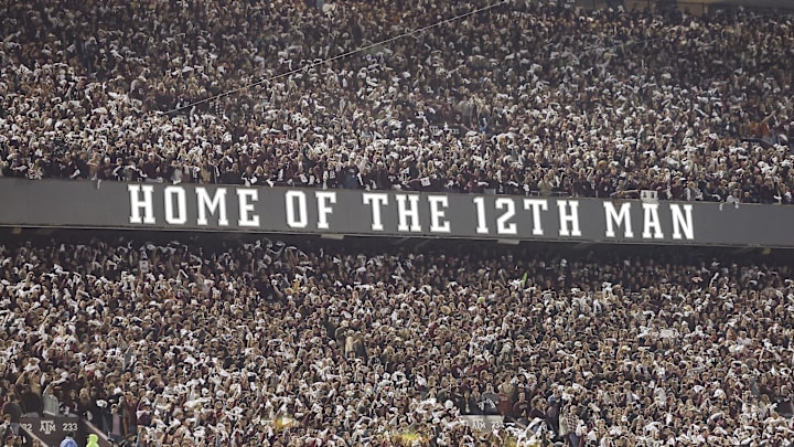 Nov 30, 2024; College Station, Texas, USA; Fans cheer during the game between the Texas A&M Aggies and the Texas Longhorns at Kyle Field. Mandatory Credit: Troy Taormina-Imagn Images