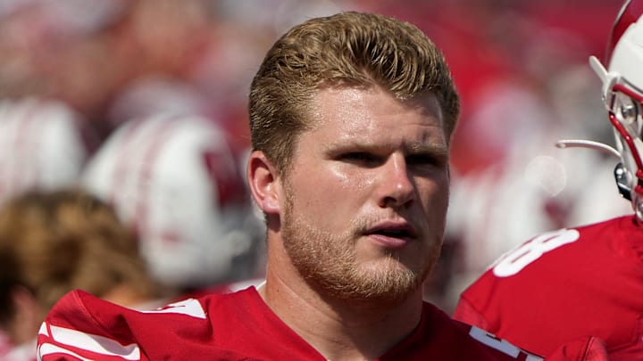 Wisconsin offensive lineman Jake Renfro (57) is shown their game Saturday, September 2, 2023 at Camp Randall Stadium in Madison, Wis. Wisconsin beat Buffalo 38-17.