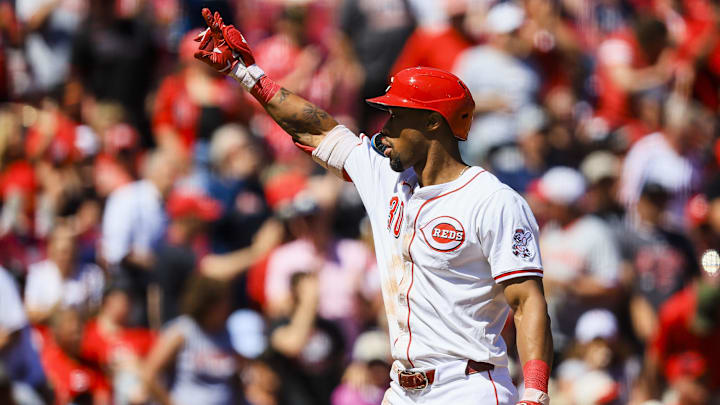 May 18, 2025; Cincinnati, Ohio, USA; Cincinnati Reds outfielder Will Benson (30) reacts after hitting a solo home run in the sixth inning against the Cleveland Guardians at Great American Ball Park. Mandatory Credit: Katie Stratman-Imagn Images May 18, 2025; Cincinnati, Ohio, USA; Cincinnati Reds outfielder Will Benson (30) reacts after hitting a solo home run in the sixth inning against the Cleveland Guardians at Great American Ball Park. Mandatory Credit: Katie Stratman-Imagn Images