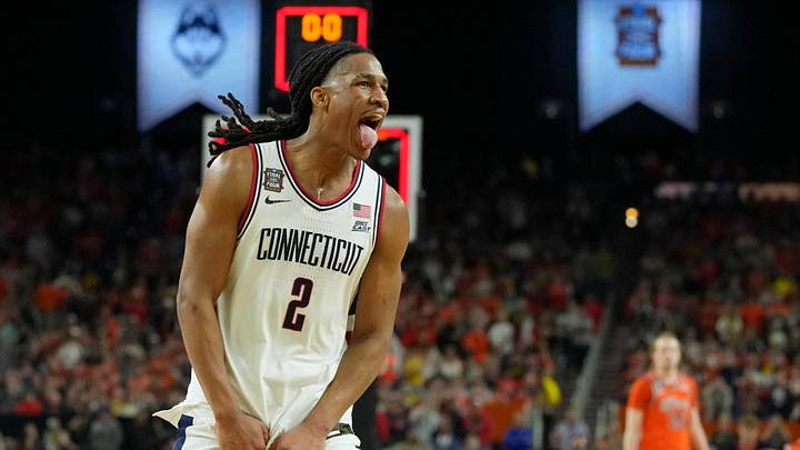 Apr 4, 2026; Indianapolis, IN, USA; UConn Huskies guard Silas Demary Jr. (2) celebrates after their win against the Illinois Fighting Illini in a semifinal of the Final Four of the men's 2026 NCAA Tournament at Lucas Oil Stadium. Mandatory Credit: Bob Donnan-Imagn Images Apr 4, 2026; Indianapolis, IN, USA; UConn Huskies guard Silas Demary Jr. (2) celebrates after their win against the Illinois Fighting Illini in a semifinal of the Final Four of the men's 2026 NCAA Tournament at Lucas Oil Stadium. Mandatory Credit: Bob Donnan-Imagn Images