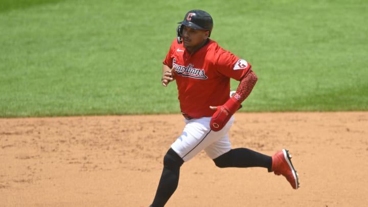 Jun 23, 2024; Cleveland, Ohio, USA; Cleveland Guardians first baseman Josh Naylor (22) runs the bases in the first inning against the Toronto Blue Jays at Progressive Field. Mandatory Credit: David Richard-USA TODAY Sports Jun 23, 2024; Cleveland, Ohio, USA; Cleveland Guardians first baseman Josh Naylor (22) runs the bases in the first inning against the Toronto Blue Jays at Progressive Field. Mandatory Credit: David Richard-USA TODAY Sports