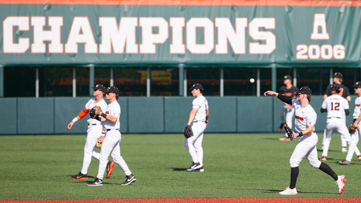 Oregon State warms up before playing against Tulane in the Corvallis Regional of the NCAA Tournament Friday, May 31, 2024, at Goss Stadium in Corvallis, Ore.
