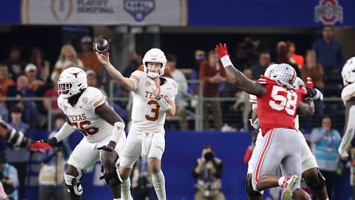 Texas Longhorns quarterback Quinn Ewers throws during the third quarter of the College Football Playoff semifinal
