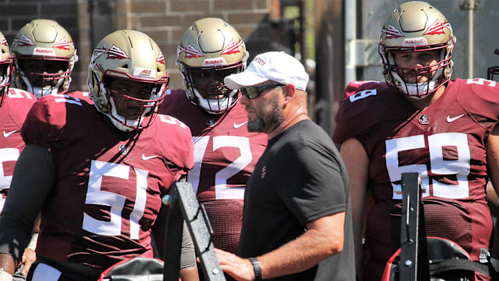 Offensive line coach Randy Clements at FSU football practice on Aug. 4, 2019.

Img 2801