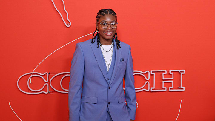 Apr 14, 2025; New York, New York, USA; Shyanne Sellers on the orange carpet before the 2025 WNBA Draft at The Shed at Hudson Yards. Mandatory Credit: Vincent Carchietta-Imagn Images
