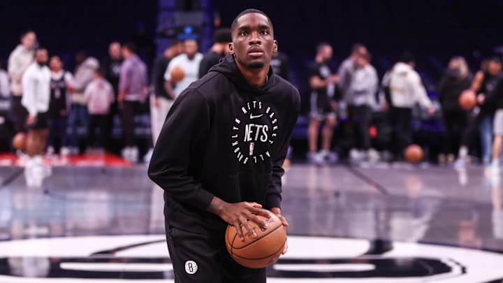 Dec 27, 2024; Brooklyn, New York, USA; Brooklyn Nets guard Shake Milton (7) warms up prior to the game against the San Antonio Spurs at Barclays Center. Mandatory Credit: Wendell Cruz-Imagn Images