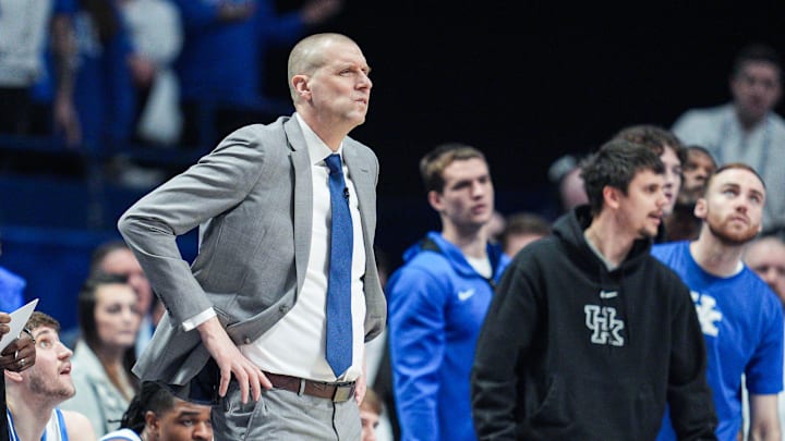Kentucky men's basketball head coach Mark Pope during the game against No.1 Auburn Saturday afternoon in Lexington, Kentucky March 1, 2025