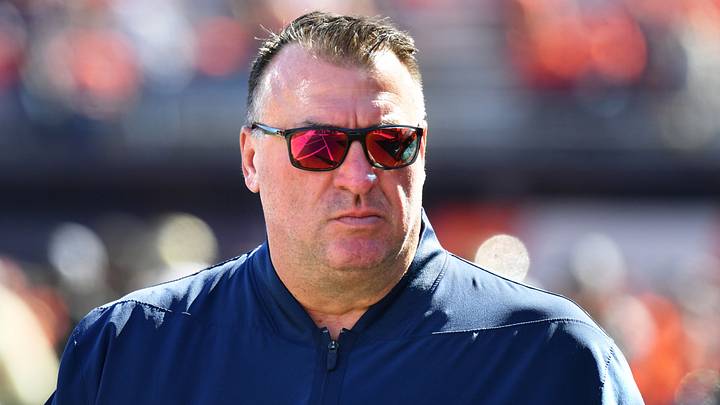 Oct 3, 2026; Champaign, Illinois, USA; Illinois Fighting Illini head coach Bret Bielema before a game against the Purdue Boilermakers at Gies Memorial Stadium. Oct 3, 2026; Champaign, Illinois, USA; Illinois Fighting Illini head coach Bret Bielema before a game against the Purdue Boilermakers at Gies Memorial Stadium.