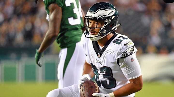 Aug 12, 2022; Philadelphia, Pennsylvania, USA; Philadelphia Eagles tight end Noah Togiai (83)