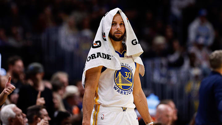 Dec 3, 2024; Denver, Colorado, USA; Golden State Warriors guard Stephen Curry (30) in the third quarter against the Denver Nuggets at Ball Arena. 